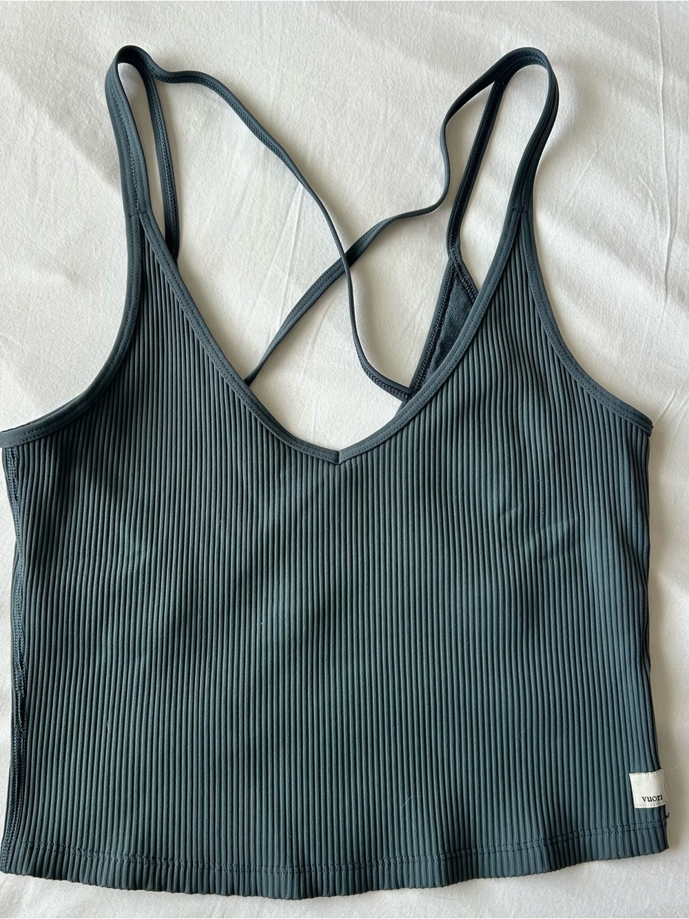 Vuori Ribbed Strappy Tank Top in Dark Teal